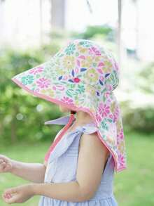1 pieza Sombrero de cubo de tiburón azul marino con dibujos animados para niños pequeños y niños, con correa para el cuello, cordón ajustable, gorra para deportes al aire libre, color del silbato aleatorio - pequeñas flores coloridas - Ver 3