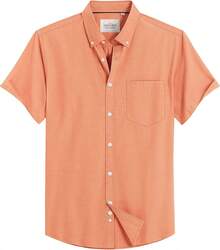 Men's Short-Sleeve Oxford Shirt, Regular Fit, Button-Down Collar, With Pocket. - 橙色 - 查看 5