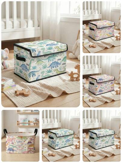 1pc Large Capacity Foldable Storage Box, Capa Bara Pattern Printed Covered Storage Bin With Handle, Multipurpose Storage Basket For Nursery, Bedroom, Baby Clothes, Under Bed, Toys