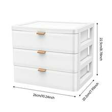 3-Drawer Organizer Box, White PP Plastic Desktop Storage For Stationery Cosmetics, Sturdy & Stackable  Large Capacity - View 2