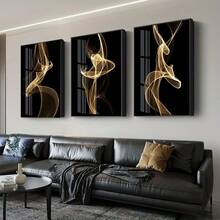 3pcs Unframed Nordic Style Golden Stripe Oil Painting Wall Art Decor, Suitable For Bedroom, Living Room, Sofa Background, Ideal Gift - A - View 1