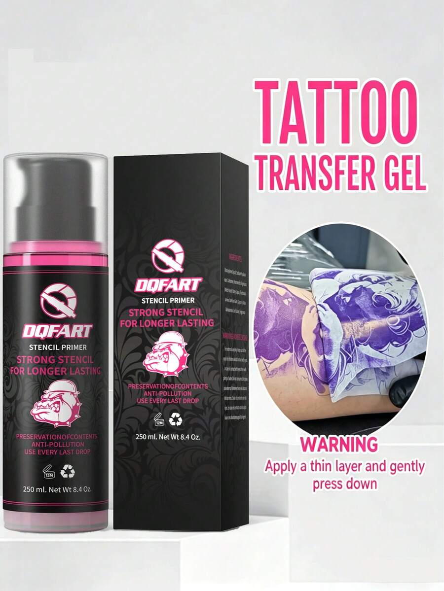 DQFART - Tattoo Transfer Gel, Easy To Apply, Long-Lasting, Non-Fading, Non-Smudging, Quick Drying, Pleasant Scent, & , Reusable & Removable, 240ML 8.4oz Bottle