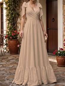 Vestido Largo Escote en V Espalda Descubierta para Mujer - Caqui - Ver 2