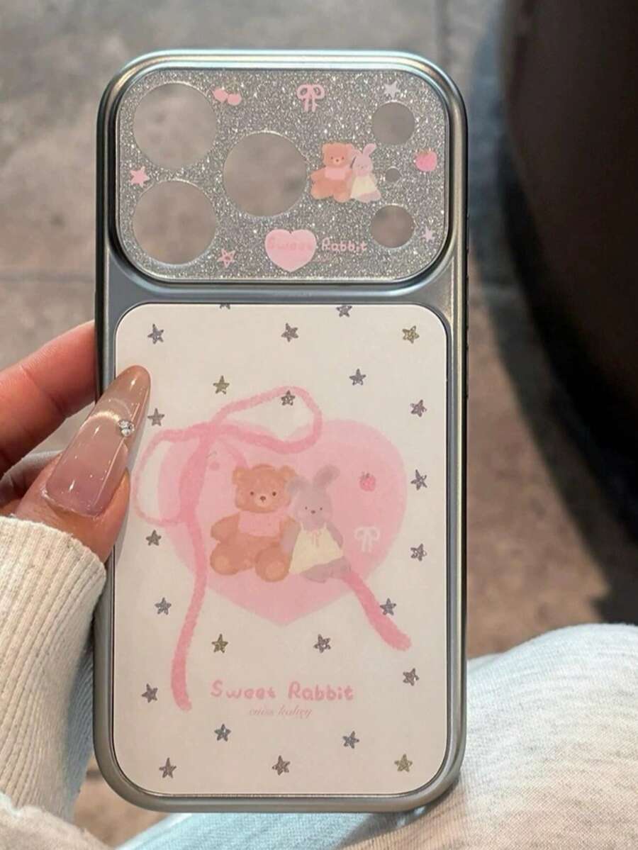 Cute & Healing Heart, Bow, Bear, Rabbit Design 17/17 Pro/17 Pro Max Phone Case, Full Coverage Protective Cover For IPhone 16/16 Pro Max, New Model - White - View 1