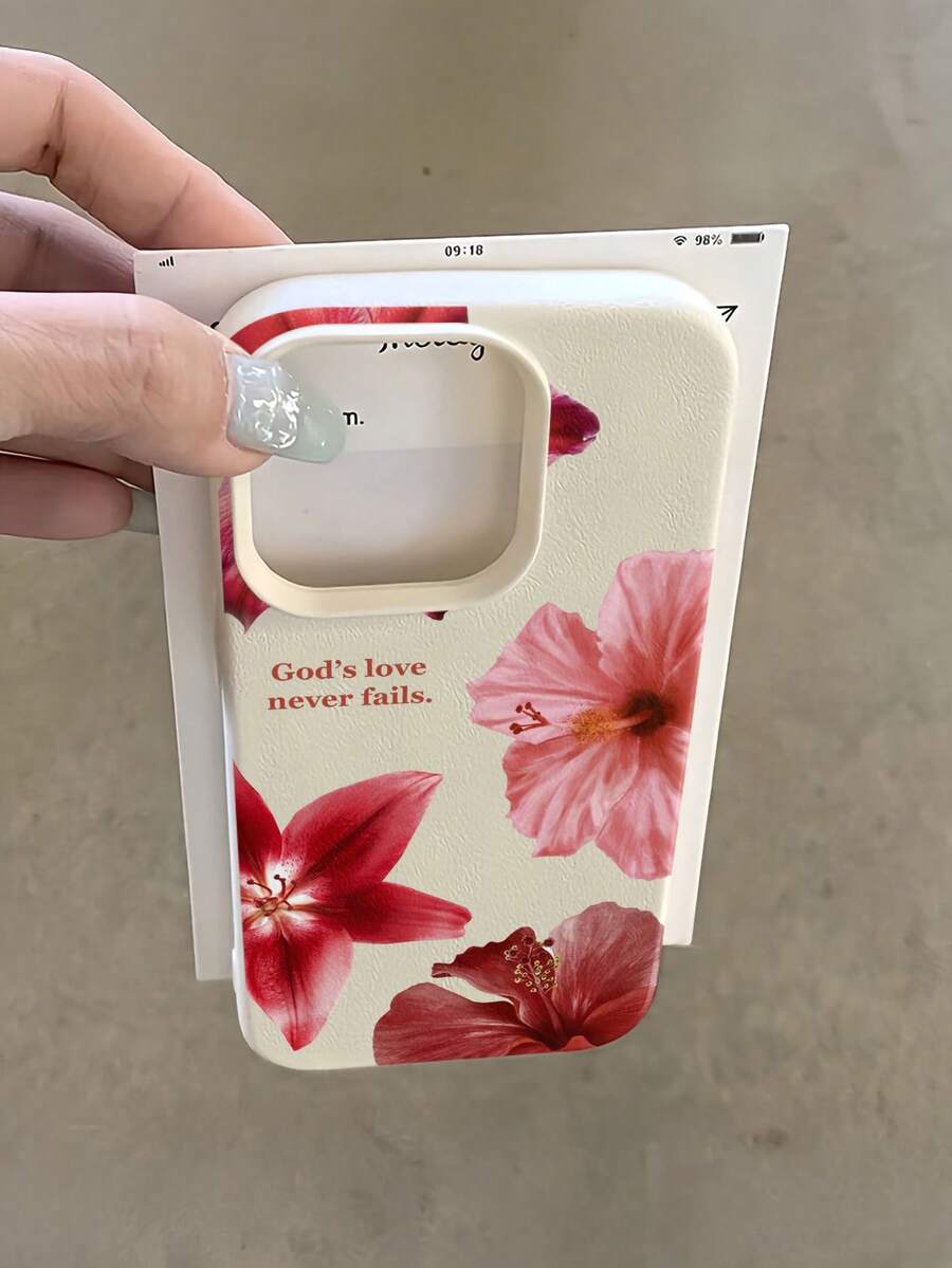 1個白色字母與鮮豔花卉極簡風TPU防震全包覆手機殼，適用於Apple 17、16、15、14、13、12、11 Pro Max、Air及系列 - 彩色 - 查看 1