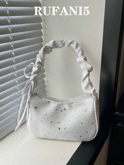Fashionable New Star Patterned Bow Decoration Handbag, Classic And Versatile Popular Pleated Women's Shoulder Bag, Suitable For Shopping, Wallets, Shopping, Young Women, College Students, Newcomers, And White-Collar Workers. They Are Very Suitable For Offices, Universities, Work, Business, Commuting, Outdoor Activities, Travel, And Outings
