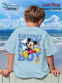 Disney Mickey Mouse Birthday Boy 3th Years Old Kids Summer Tops,Graphic Tee, Perfect For Cool Boys. Teen Boy Gift,Comfortable And Breathable Children's Short-Sleeved T-Shirt. 180g Pure Cotton Children's Clothes,Suitable For Both Boys And Girls.Suitable For Daily Wear, Vacations, Outdoor Activities, And As A Children's Gift. - Baby Blue - View 3