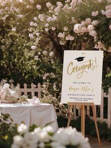 1pc Black & Gold Graduation Poster, Featuring Elegant Graduation Celebration Welcome Banner With Name Display, Photo-Included Graduation Welcome Sign, Banners, Flags, Graduation Party Welcome Board, Personalized Graduation Poster With Photo, Suitable For Graduation Party Supplies, Birthday Wishes, Birthday Party Decorations - Multicolor - View 3