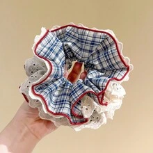 2026 New Korean Style Plaid Hair Tie Women, Versatile Hair Accessory - Dây buộc tóc kẻ caro xanh - Xem 2