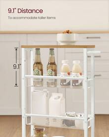 VASAGLE Slim Rolling Cart, 4-Tier Narrow Storage Cart With Handle, 5.1 Inches Deep, Metal Frame, For Kitchen, Dining Room, Living Room, Home Office - 橡木米+經典白 - 查看 5