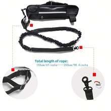 1pc Reflective Dual-Handle Dog Leash With Waist Bag, Retractable Elastic Rope, Suitable For Walking Dogs And Pet Training - Multicolor - View 6