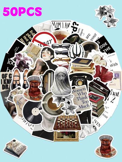 50Pcs Dark Museum Aesthetic Stickers, Vintage Black & White Bookish Stickers, Retro Creative Decals For Diary Phone Guitar Skateboard Laptop Magazine , Fashion Cool Stickers For Teen Student