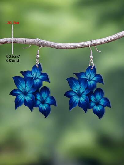 1 Đôi bông tai mặt dây chuyền hình hoa ly biển xanh đậm 2D dẹt bằng acrylic, kiểu dáng tối giản thanh lịch dành cho nữ, phù hợp để đeo hàng ngày và trong các dịp lễ.