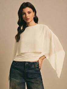 Women's Casual Brown Shawl Collar Blouse, Elegant Blouses For Women, Casual Blouses For Women, Suitable For Daily Wear, Going Out, Coming And Going In Autumn/Winter, Batwing Sleeve Blouse, Coffee Brown Blouse, Dark Brown Blouse - 杏 - 查看 5