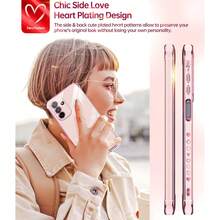 奢华电镀手机壳，兼容三星 Galaxy A57、A17、A37、A56、A36、A26、A16、A55、A25、A35、A15、A12、A13、A23、A24、A33、A34、A52、A53、A54、S26 Ultra、S25 FE、S24、S23、S22、S21 Plus、S20，心形侧边图案设计 - 粉色 - 查看 5