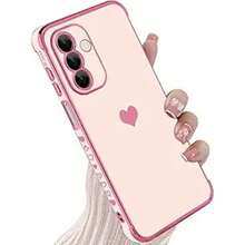 奢华电镀手机壳，兼容三星 Galaxy A57、A17、A37、A56、A36、A26、A16、A55、A25、A35、A15、A12、A13、A23、A24、A33、A34、A52、A53、A54、S26 Ultra、S25 FE、S24、S23、S22、S21 Plus、S20，心形侧边图案设计 - 粉色 - 查看 8