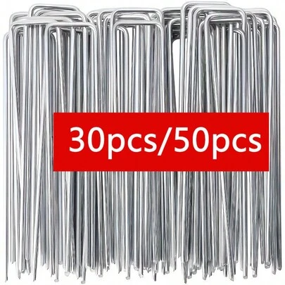 10/30/50pcs U-Shaped Garden Nails, Heavy Duty Fence Posts, Lawn Pegs, Galvanized Landscape Spikes For Securing Lawn Edging And Barriers