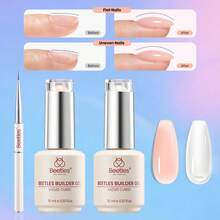 Beetles Builder Gel For Nails-Cover Nude Translucent 8 In 1 Nail Thickening Strengthening Building Apex - 2pcs 15ml Clear & Jelly Nude - View 1