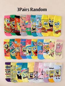 SpongeBob SquarePants 3/6/10 đôi tất cổ ngắn in họa tiết ngẫu nhiên, tất cổ cao hoạt hình dễ thương, tất thoáng khí cho nữ và nam. - Nhiều màu - Xem 11