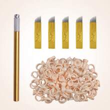 100pcs/Pack Orange Small Unseparated Disposable Silicone Microblading Rings, 14 Pins Golden Single Arch Microblading Blade, 1pc Golden 4-Ring Microblading Manual Pen - Multicolor - View 2