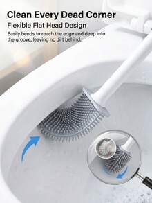 1set Upgraded Design Toilet Brush And Holder, White Plastic Material, Round Handle, Wall-Mounted Silicon Toilet Brush With Drip-Proof Stand Bathroom Bathroom Accessories Bathroom Tools - White - View 4