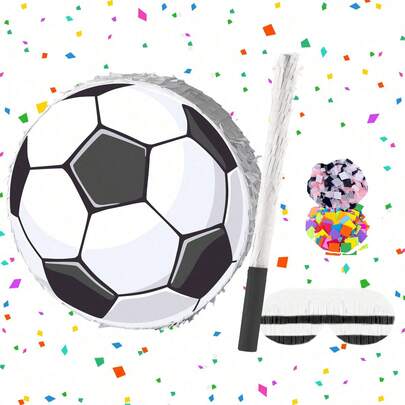 Piñata hình quả bóng đá kèm bịt mắt và gậy, thích hợp cho các lễ hội, tiệc theo chủ đề, trang trí tiệc sinh nhật.