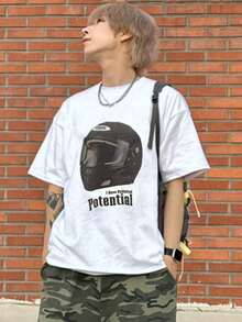 Camiseta de estilo callejero para hombres con estampado abstracto y letra gráfica - Blanco - Ver 7