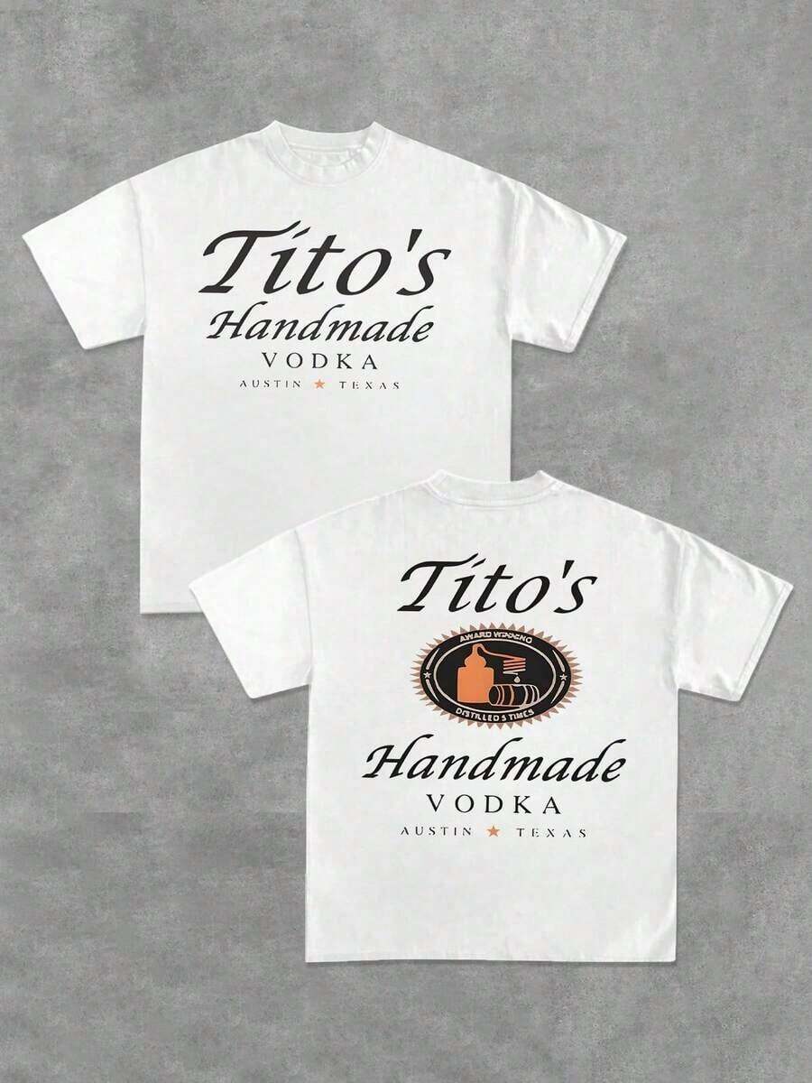 1pcs Men's Vodka Distillery Double Sided Printed T Shirt Vintage Bar Y2K Graphic T Shirt Austin Texas 100% Cotton StreetwearWomen's Festive Clothing, Vintage-Style T-Shirts, Free Shipping, Perfect For Pairing With Jeans - 白色 - 查看 1