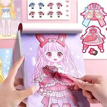 公主妆容贴纸，DIY面部纹理书，时尚娃娃设计 - 换装游戏套装，儿童游戏玩具，早教材料，包含可重复使用的纹理，带来创意乐趣、美丽的脸部彩绘和互动活动 - 适合女孩在生日、圣诞节和万圣节互赠礼物 - 多色 - 查看 3