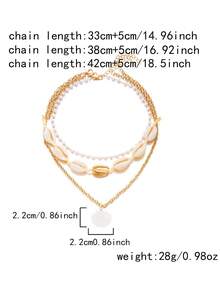 Bộ 3 dây chuyền vàng nhiều lớp phong cách Boho với hạt ngọc trai và vỏ sò, mặt dây chuyền vỏ sò trắng, thích hợp cho kỳ nghỉ biển và đeo hàng ngày, trang sức lấy cảm hứng từ đại dương có thể điều chỉnh kích thước. - Nhiều màu - Xem 5