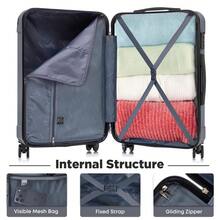 YONSLY Suitcase 20/24/28 Inches With TSA Lock Double‑Track YKK Zippers 4 Wheels 360° Mesh Pocket Hard Shell Suitcase Trolley 2/3/4‑Piece Set - Dark Grey - View 7