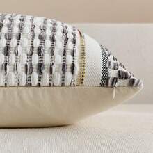 1pc Striped Textured Boho Throw Pillow Covers Aesthetic Woven Decorative Pillow Case For Couch Bed Sofa Bedroom Modern Funky 18 X 18-Inch Outdoor - Grey - View 5