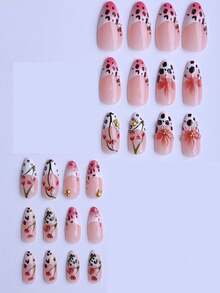24 tiras de esmalte de uñas de gel con efecto 3D de flores en relieve y cristales, con un toque de alta gama - Multicolor - Ver 2
