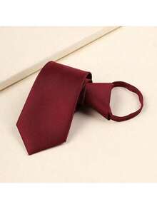1pc Men's Solid Color Casual Necktie, Polyester Fiber, Burgundy/Black, Versatile For Streetwear, Workplace, All Seasons - Multicolor - View 2