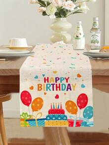 1pc Birthday Pattern Printed Table Runner, 4pcs Birthday Celebration Printed Placemats, Suitable For Festivals, Parties, Birthdays, Dinners, Kitchen & Dining Room Table Decor, Applicable For All Seasons Home Decor - Multicolor - View 12