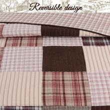 Cozy Line Home Fashions Hand Piecing Real Patchwork Brody Farmhouse Chocolate Plaid Striped Reversible Quilt Bedding Set, Coverlet Bedspread (Brown Grid,Twin / Queen / King - 2 /3 Piece) - 棕色網格 - 查看 2