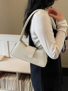 2026 New Cream White Litchi Grain Underarm Bag, Minimalist Elegant One Shoulder Crossbody Bag, Versatile For Spring/Summer, Commute, Daily, Date, Work - White - View 5
