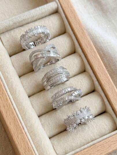 5 قطع مجموعة خواتم قابلة للتعديل مرصعة بزركونيا مكعبة فاخرة وبارزة، مناسبة للموضة اليومية، الحفلات، المناسبات، هدايا الأعياد، وارتداء العروس