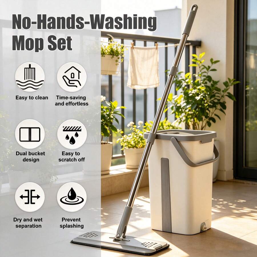 Commercial Dust Mops With Bucket, White Spin Mop With 3 Replacement Pads, Adjustable Stainless Steel Handle, Easy To Use For Home And Business Cleaning, Perfect For Floors, Kitchen, And Office - Magic Mop - View 1