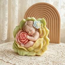 DIY树脂模具，1个玫瑰花婴儿蜡烛托模具，适用于制作环氧树脂、石膏、蜡烛、香薰产品、家居装饰配件、硅胶模具 - 月季花寶寶模具 - 查看 4