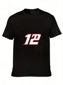 Camiseta de Jersey para Hombre 100% con el Número 12 - Negra con 12 Blanco y Detalles Rojos - Camiseta Casual Suave y Transpirable para Eventos de Carreras, Aficionados, Regalos - Camiseta de Manga Corta con Cuello Redondo - Negro - Ver 6