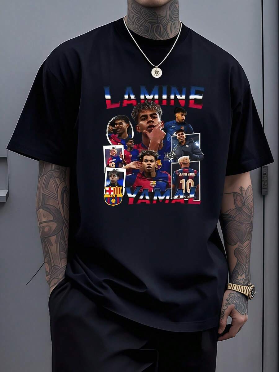 Symbols Of Passion For Football, Showing Figures In Action With Energy And Pride In The Game, Reflecting Sportsmanship And Self-Improvement. A Modern, Comfortable Men's T-Shirt For Everyday Wear And Ideal For Sports Fans. - 黑色 - 查看 1