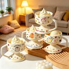 230ml Cute Cartoon Ice Cream Cup, Adorable Dessert Yogurt Ice Cream Cup, Aesthetic Ceramic Coffee Cup Suitable For Breakfast, Picnic, Gift - Multicolor - View 2