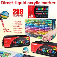 12/24/36/48/60/72/120/168/240/280/360/408 Colors Acrylic Marker Pen Set, Portable Suitcase Design, Soft Tip Auto-Ink System, Strong Coverage, Suitable For Graffiti, Coloring, Artists, DIY Crafts, Canvas, Wood, Glass, Stone, Fabric, Great For Back To School! - Multicolor - View 4