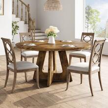 Mesa de Comedor Redonda 47 Pulgadas para 4-6 Personas, Mesa de Cocina Estilo Granja con Base de Pedestal Cruzado, Estable y Antideslizante, Color Negro - Marrón - Ver 3