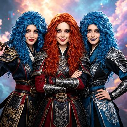 Tóc giả cosplay dài xoăn dành cho nữ, chất liệu tổng hợp chịu nhiệt, kiểu xoăn tự nhiên bồng bềnh, màu xanh/cam rực rỡ, kiểu dáng tự nhiên chân thực, phù hợp cho các lễ hội, tiệc theo chủ đề, nhập vai, hội nghị, ngày lễ và sử dụng hàng ngày.
