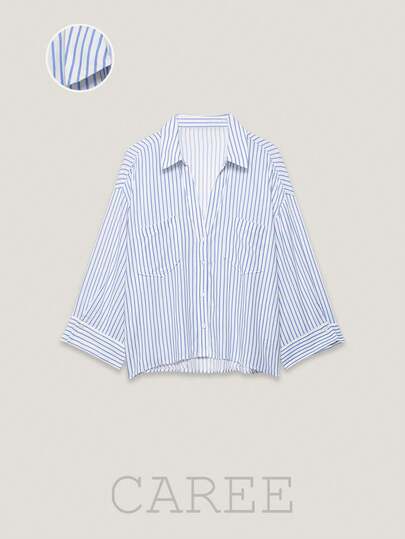 Women's Spring & Summer Commute Minimalist Wide Sleeve Striped Shirt, Comfortable & Versatile