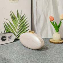 2025 Spring Fashion Wedding Clutch, European And American Style Acrylic Glossy Evening Handbag, Egg-Shaped Shoulder Bag, Customizable, Crossbody, Perfect Match For Ball Accessories - White - View 2