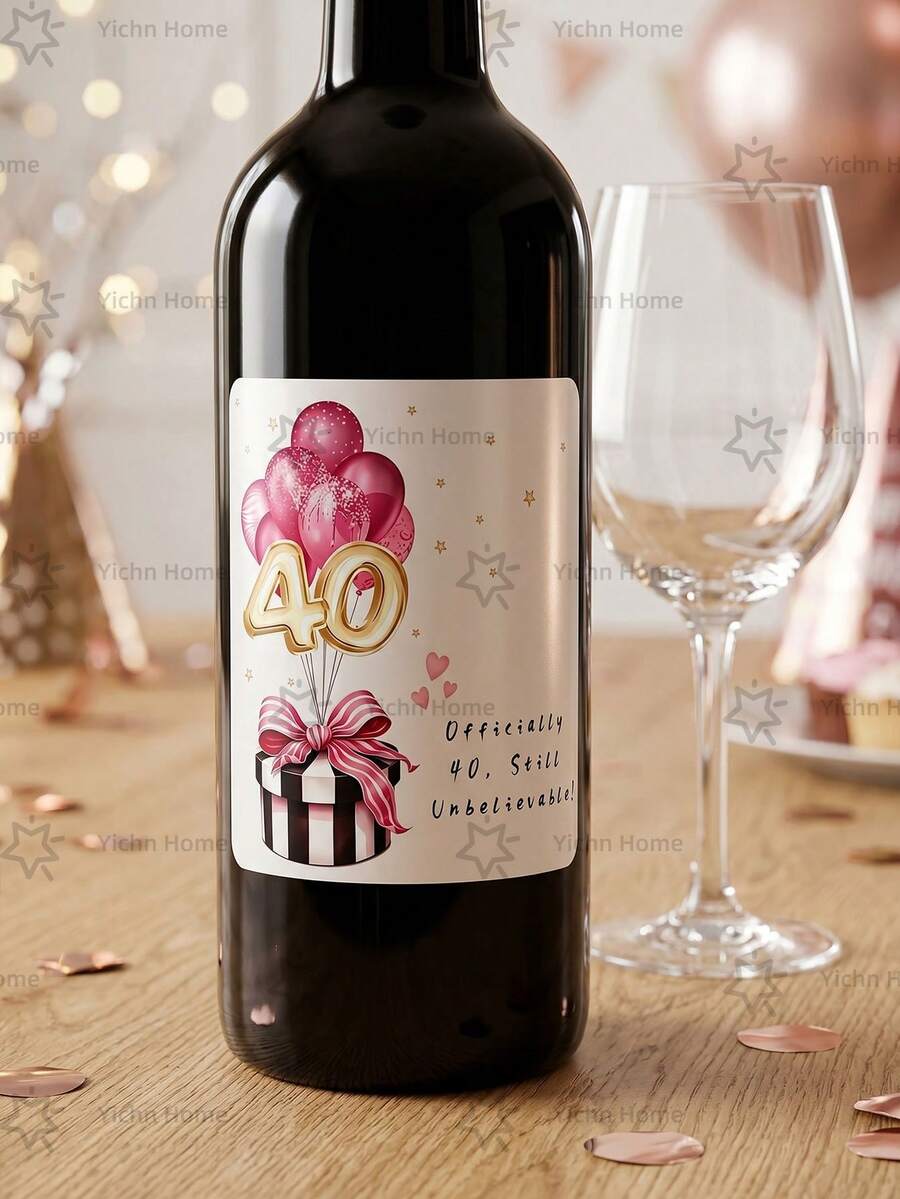 2pcs Birthday Wine Bottle Stickers, Champagne Labels, Birthday Theme Self-Adhesive Label Stickers, Suitable For Birthday Party And Celebration Table Decor, Champagne Decoration Labels For Birthday Party, Ideal Gift For Friends, Colleagues And Family - Pink 40 Years Old - View 1