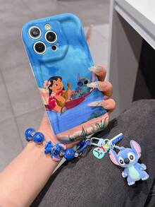 Disney Has Authorized, Phone Case - Chain Set, The Stitch Lilo & Stitch Phone Case Plus A Silicone 3D Or Fluffy Style Stitch Bracelet With Metallic Ring Removable Bracelet, Stitch And Angel Pattern, Compatible With Iphone 17/16/15/14/13/12/11/XS/XR/X Plus Pro Max, Wavy Design Phone Case For Girl, A Stylish Cartoon Summer Phone Case, The Perfect Gift Choice, Phone Protection, Durable Phone Cover, Great Gift For Friends And Family - White Style B - View 2